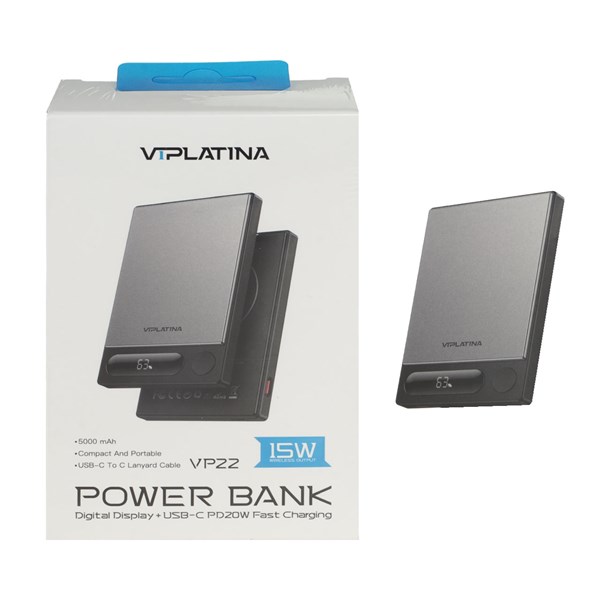 پاوربانک وایرلس و فست شارژ VIPLATINA 5000mAh مدل VP22 15W - مشکی (گارانتی 18 ماه تعویض نیکان همراه)
