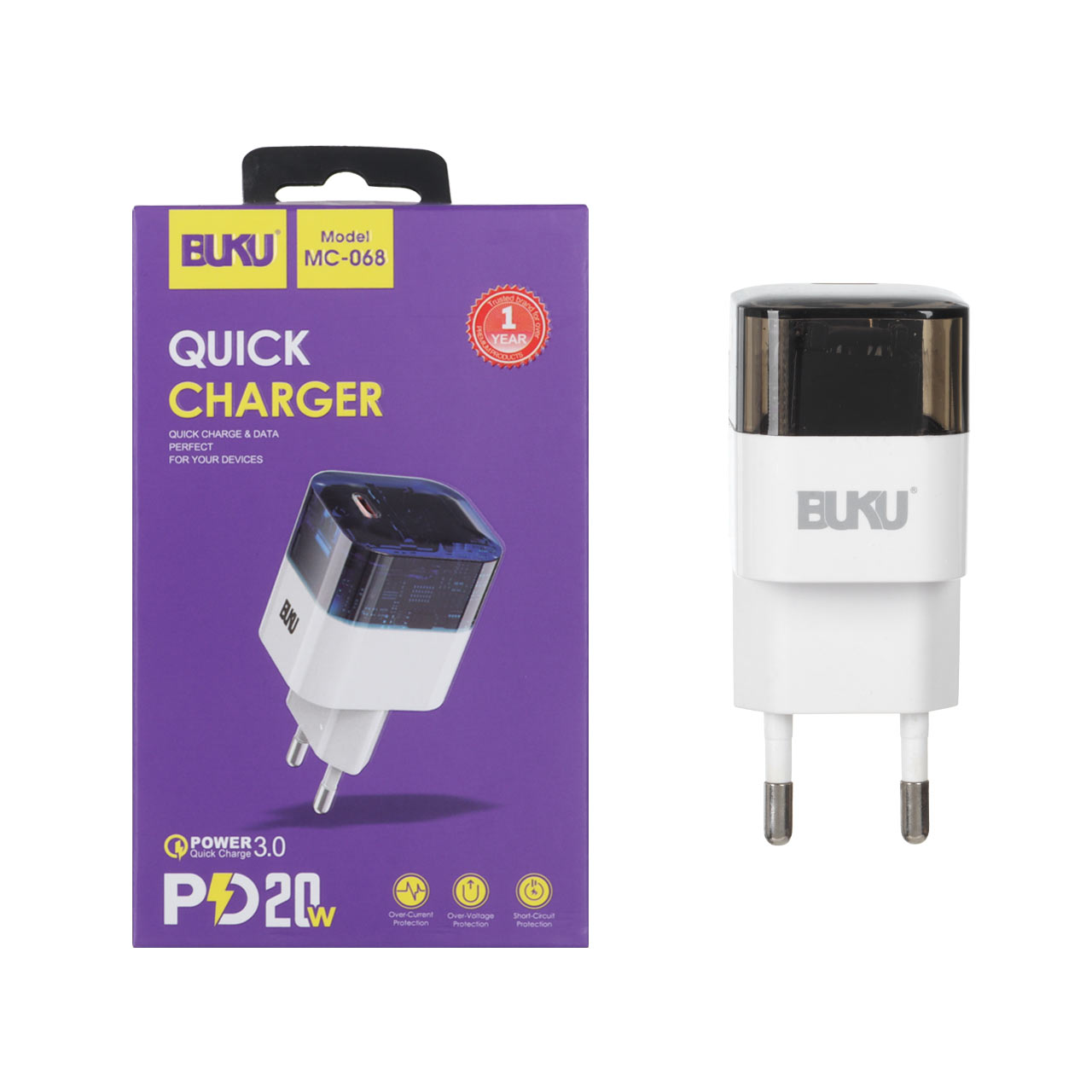 شارژر دیواری PD و فست تک پورت BUKU مدل MC-068 - سفید - MMS