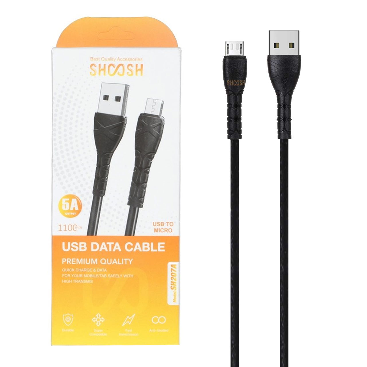 کابل شارژ 1.1 متری فست اندروید Shoosh مدل SH207A - مشکی - SMO (GT)