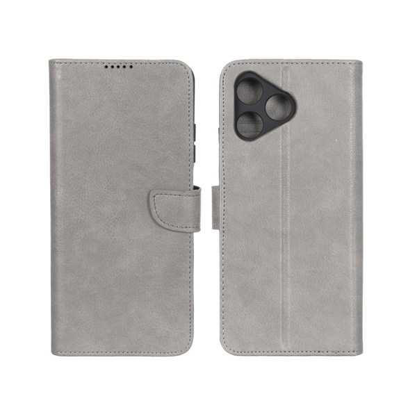کیف چرمی موبایل مگنتی محافظ لنزدار KRF مدل Realme C53 / C51 / Note 50 - طوسی