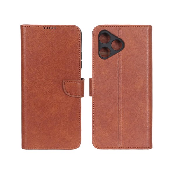 کیف چرمی موبایل مگنتی محافظ لنزدار KRF مدل Realme C53 / C51 / Note 50 - قهوه ای