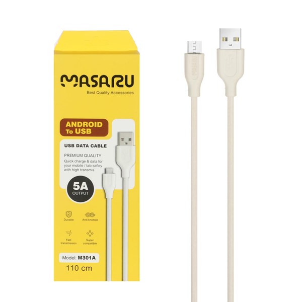 کابل شارژ 1.1 متری فست اندروید Masaru مدل M301A - سفید - SMO