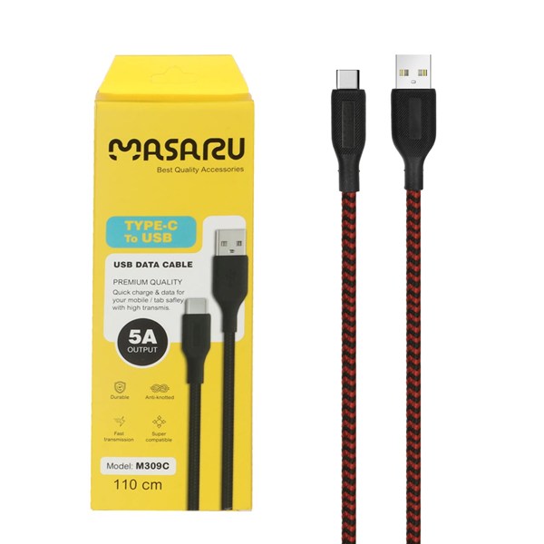 کابل شارژ 1.1 متری فست Masaru Type-C مدل M309C - مشکی قرمز - SMO