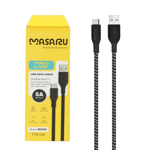 کابل شارژ 1.1 متری فست Masaru Type-C مدل M309C - مشکی سفید - SMO
