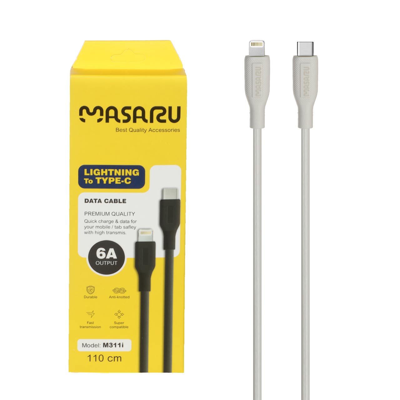 کابل شارژ 1.1 متری فست Masaru Type-C to Lightning مدل M311i - سفید - SMO