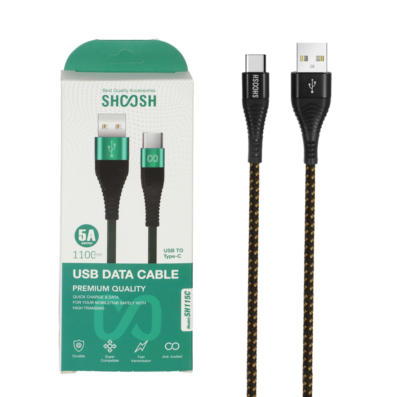 کابل شارژ کنفی 1.1 متری فست Shoosh Type-C مدل SH115C - مشکی طلایی - SMO