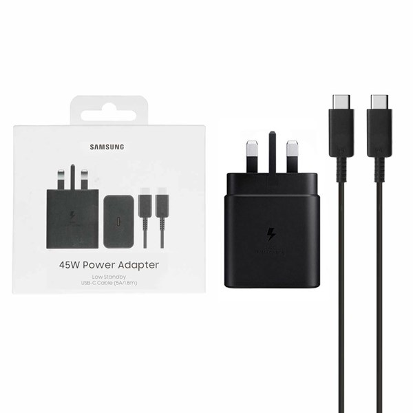 شارژر دیواری سه پین PD و فست Samsung مدل T4511 45W به همراه کابل شارژ Type-C To Type-C - اصلی - مشکی (گارانتی شش ماهه شرکتی)