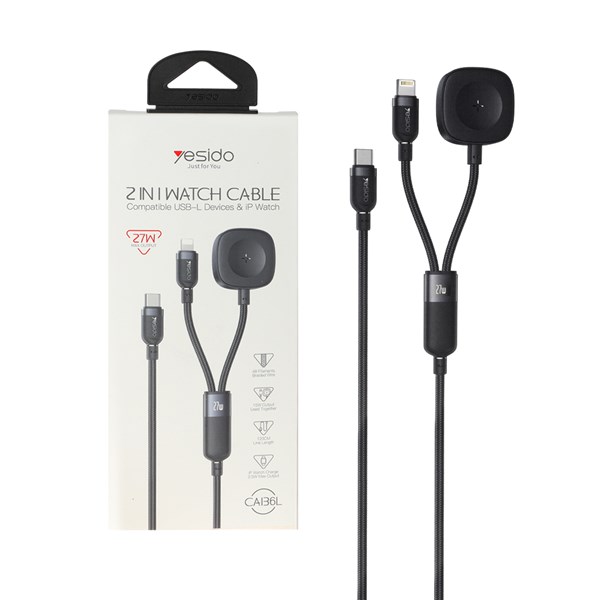 کابل شارژ 1.2 متری فست Type-C to Lightning و شارژر وایرلس Yesido مدل CA136L 27W - مشکی (گارانتی 18 ماه تعویض نیکان همراه)