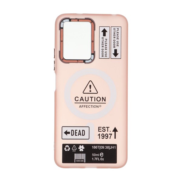 قاب Caution مات طرح مگ سیف دکمه متال Xiaomi Redmi Note 12 4G - صورتی