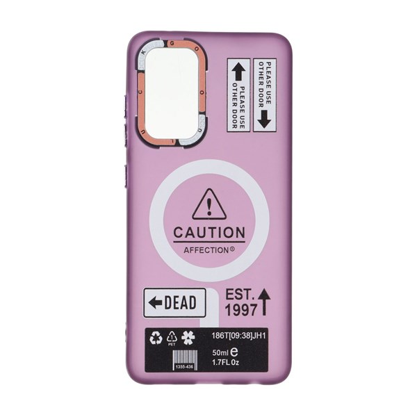 قاب Caution مات طرح مگ سیف دکمه متال Samsung Galaxy A52 / A52s - ارغوانی