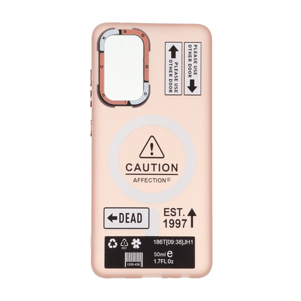 قاب Caution مات طرح مگ سیف دکمه متال Samsung Galaxy A52 / A52s - صورتی