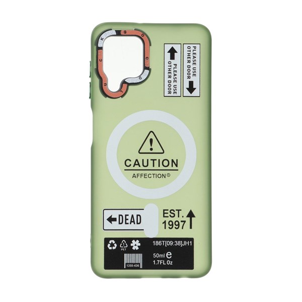 قاب Caution مات طرح مگ سیف دکمه متال Samsung Galaxy A22 4G / M22 / M32 4G / F22 - سبز