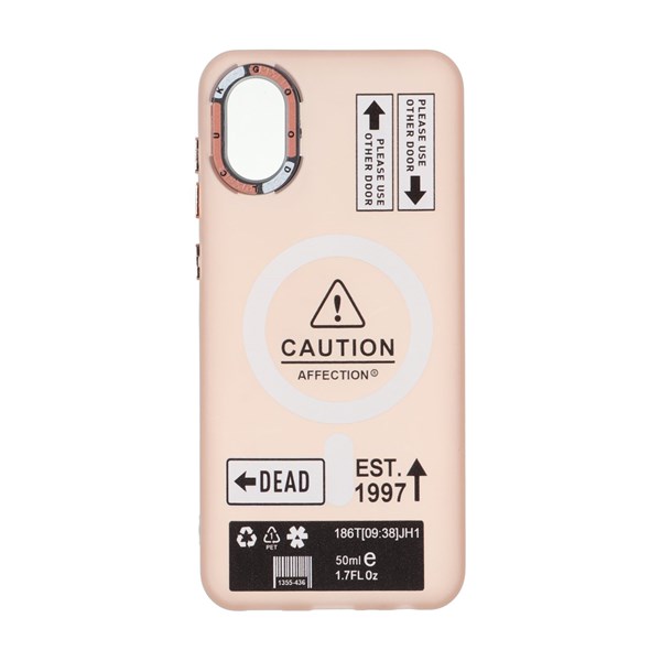 قاب Caution مات طرح مگ سیف دکمه متال Samsung Galaxy A03 Core - صورتی