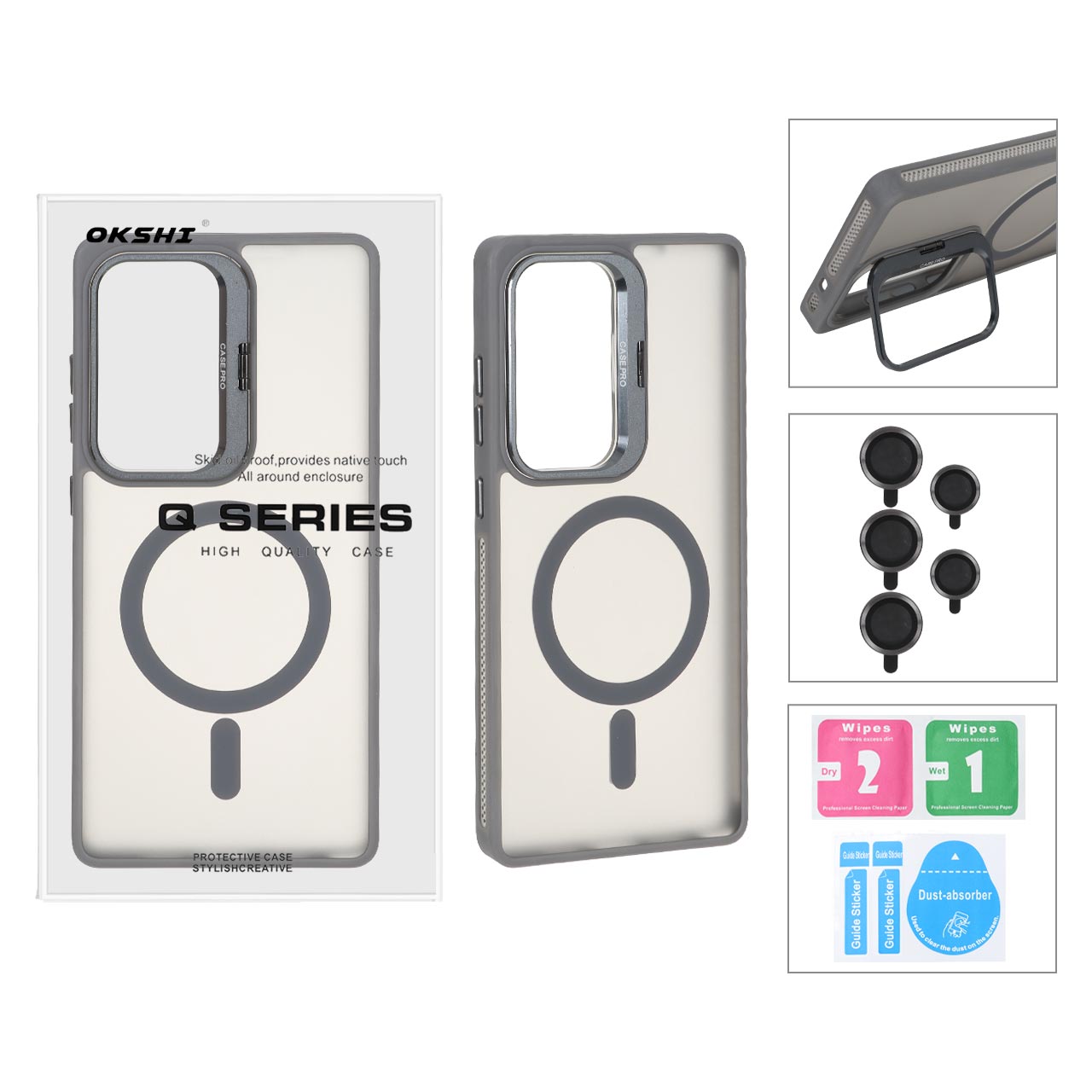 قاب Case Pro لنز آلومینیومی مات Magsafe با ست محافظ لنز رینگی مدل Samsung Galaxy S25 Ultra - خاکستری (پک دار)