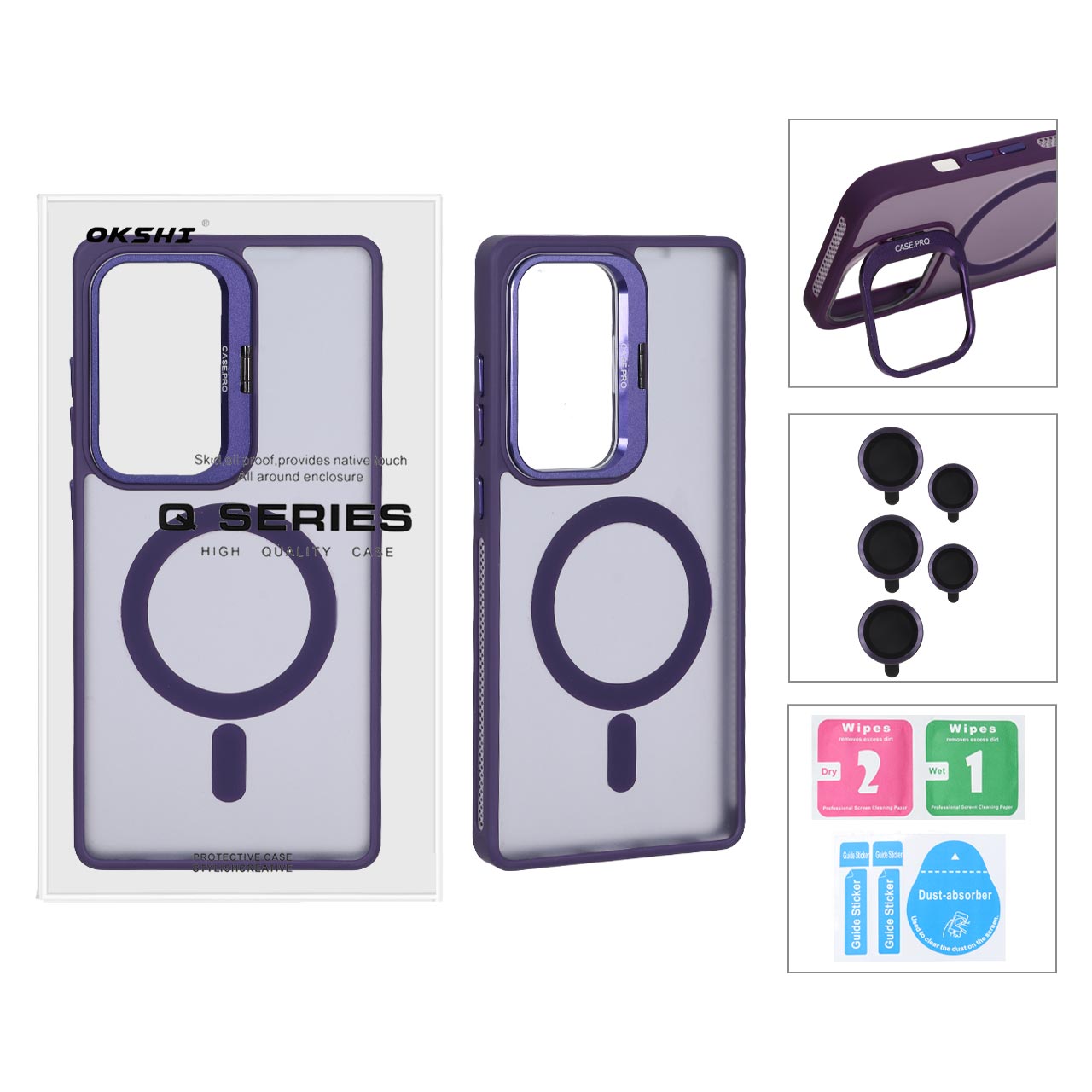 قاب Case Pro لنز آلومینیومی مات Magsafe با ست محافظ لنز رینگی مدل Samsung Galaxy S25 Ultra - بنفش (پک دار)