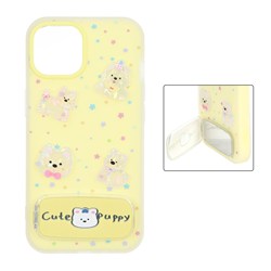 قاب Cute Puppy دولایه عروسک برجسته استندشو آینه ای Apple iPhone 13 / iPhone 14 - زرد
