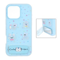 قاب Cute Puppy دولایه عروسک برجسته استندشو آینه ای Apple iPhone 16 Pro Max - آبی