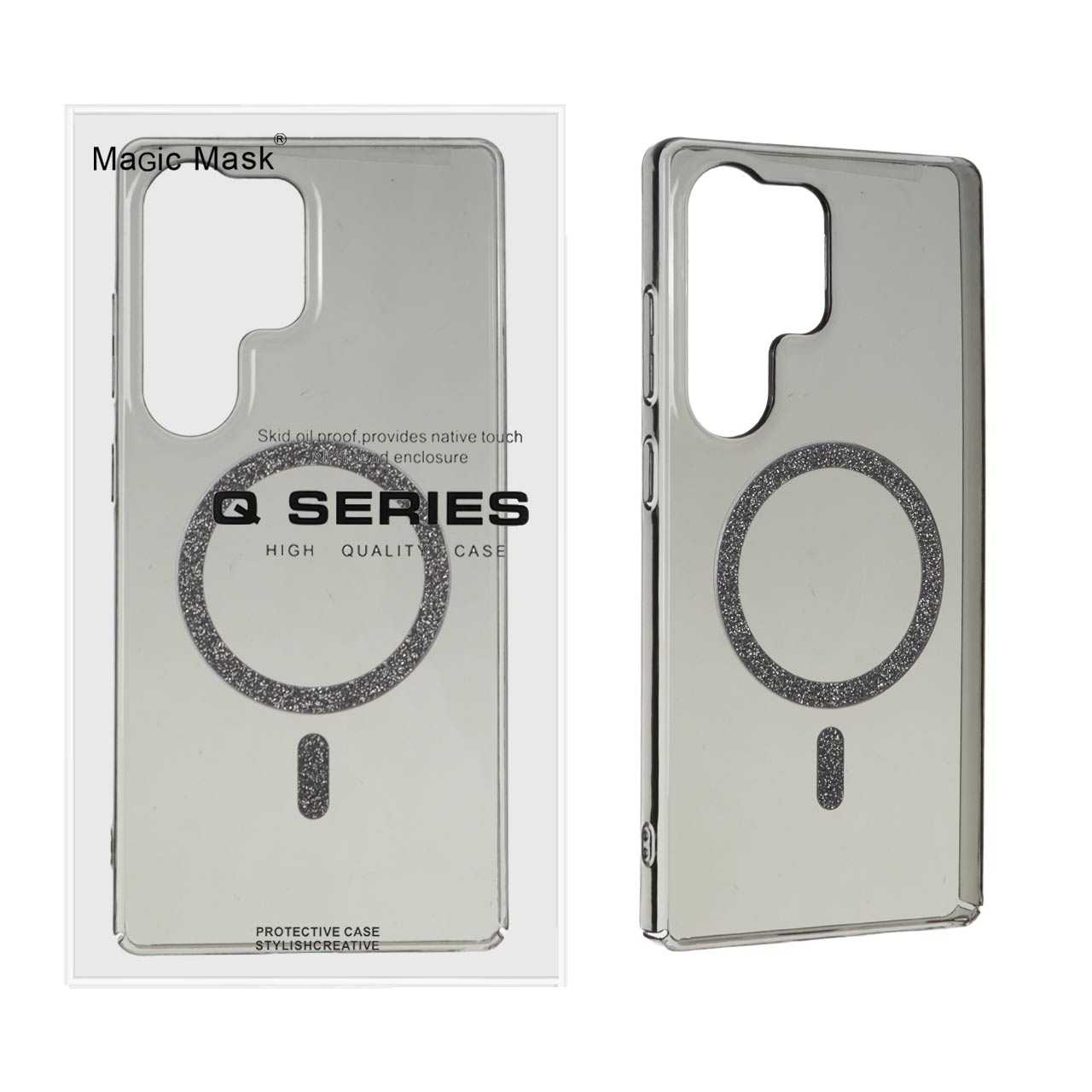 قاب اورجینال Magic Mask شفاف MagSafe اکلیلی Samsung Galaxy S25 Ultra - مشکی (پک دار) - MPS