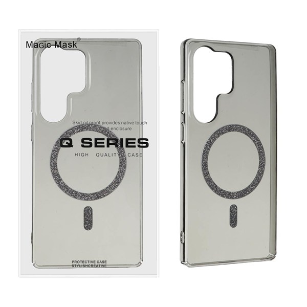 قاب اورجینال Magic Mask شفاف MagSafe اکلیلی Samsung Galaxy S25 Ultra - مشکی (پک دار) - MPS