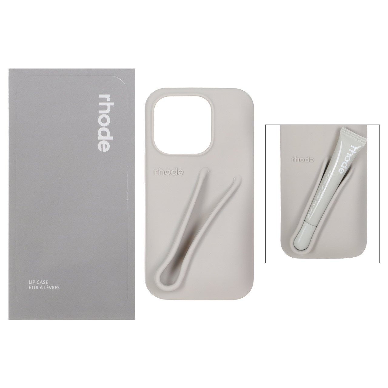 قاب سیلیکونی پاک کنی اورجینال rhode با ست لیپ گلاس Apple iPhone 15 Pro / iPhone 14 Pro / iPhone 13 Pro - طوسی (پک دار) - MPS