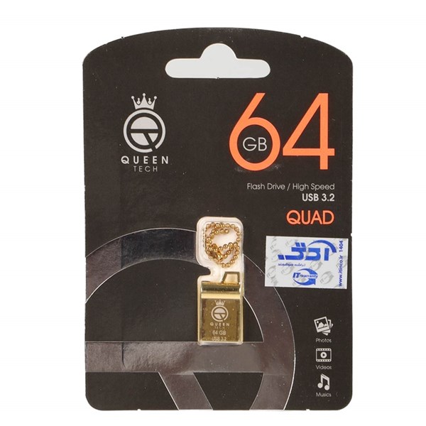 Queen QUAD USB3.2 Flash Memory-64GB طلایی (گارانتی مادام العمر شرکت آی تین)