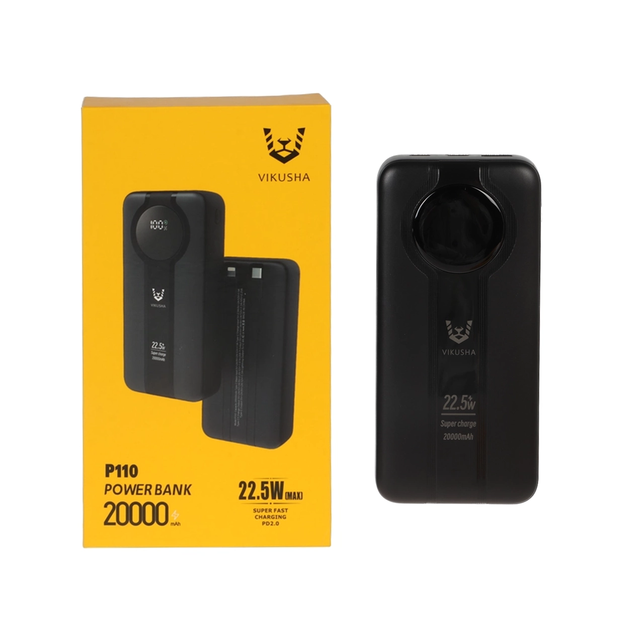 پاوربانک فست شارژ Vikusha 20000mAh مدل P110 22.5W - مشکی - SMO (گارانتی شش ماهه شرکتی)