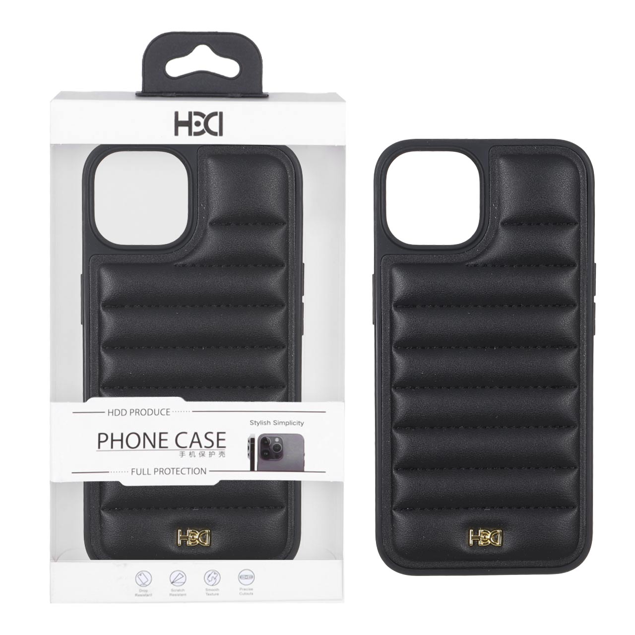 قاب اورجینال HDD چرم پافری طرح دوخت Apple iPhone 13 / iPhone 14 - مشکی (پک دار)