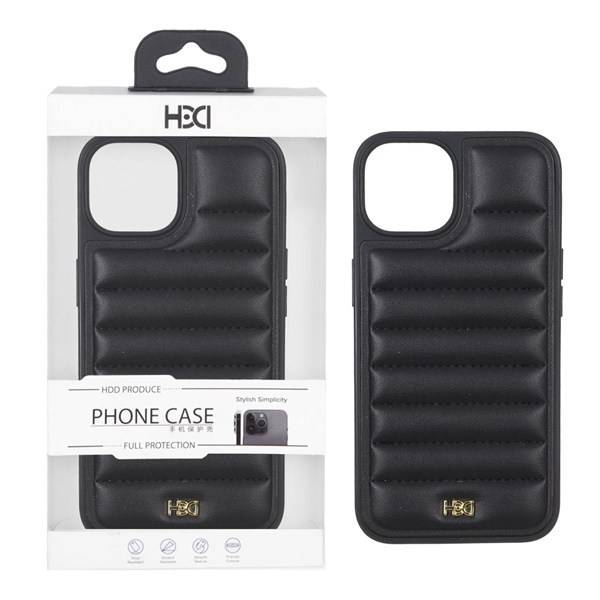 قاب اورجینال HDD چرم پافری طرح دوخت Apple iPhone 13 / iPhone 14 - مشکی (پک دار)