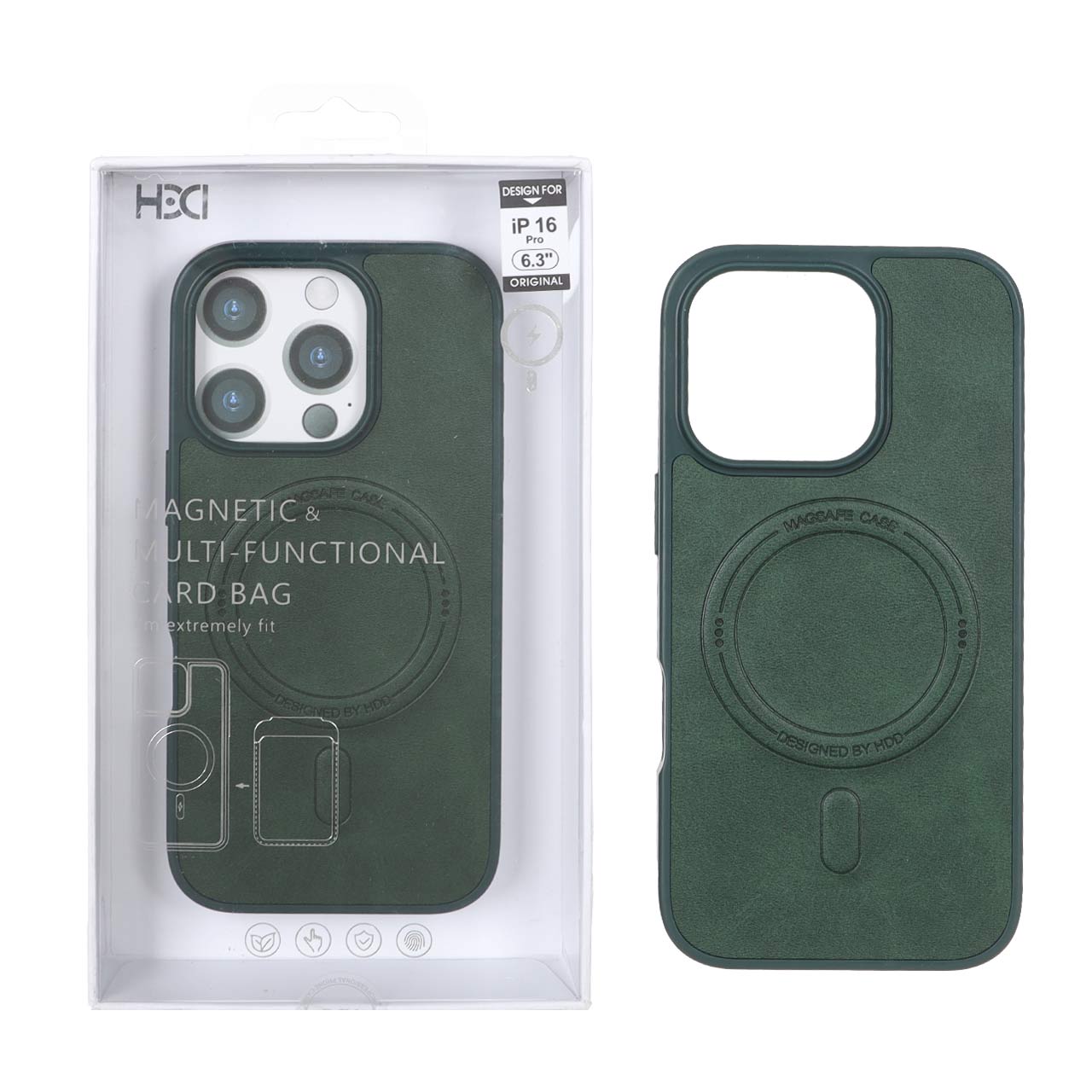 قاب اورجینال HDD چرمی MagSafe مدل Apple iPhone 16 Pro - سبز (پک دار)