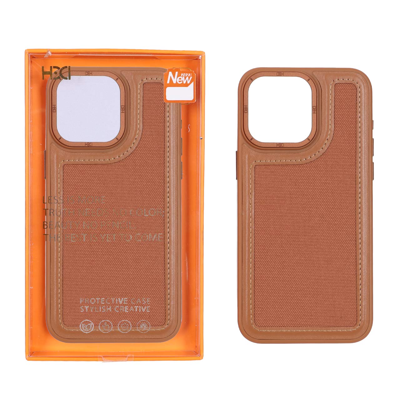 قاب اورجینال HDD برزنتی دور چرم دوخت دار Apple iPhone 15 Pro Max - قهوه ای (پک دار)