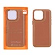 قاب اورجینال HDD برزنتی دور چرم دوخت دار Apple iPhone 15 Pro Max - قهوه ای (پک دار)