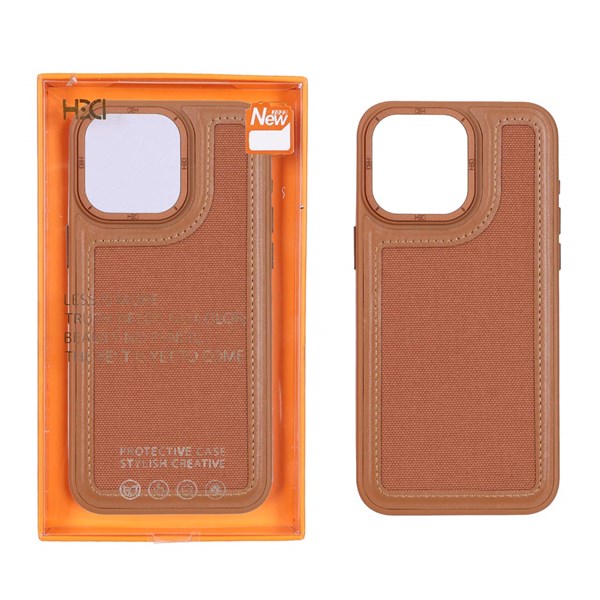 قاب اورجینال HDD برزنتی دور چرم دوخت دار Apple iPhone 15 Pro Max - قهوه ای (پک دار)