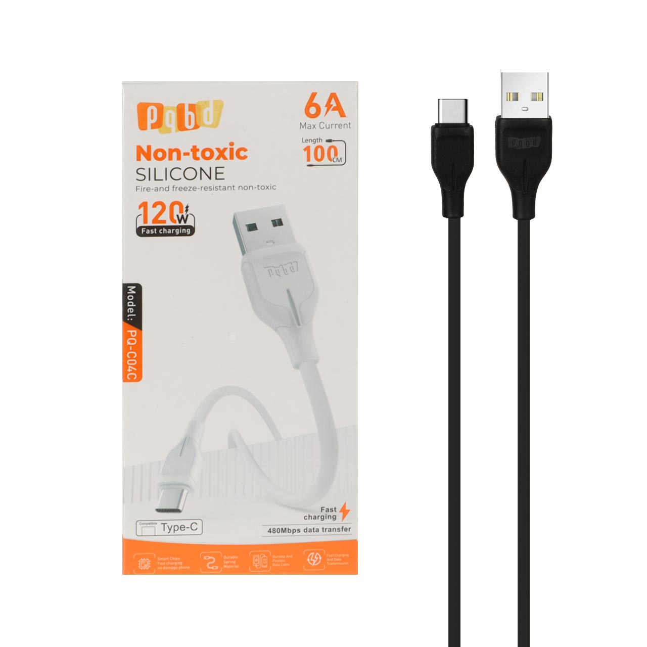 کابل شارژ فست pqbd Type-C مدل PQ-C04C 120W - مشکی