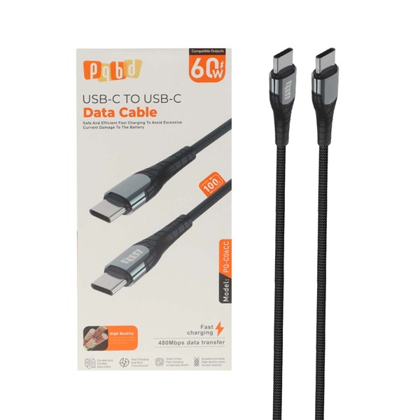 کابل شارژ فست pqbd Type-C To Type-C مدل PQ-C06CC 60W - مشکی