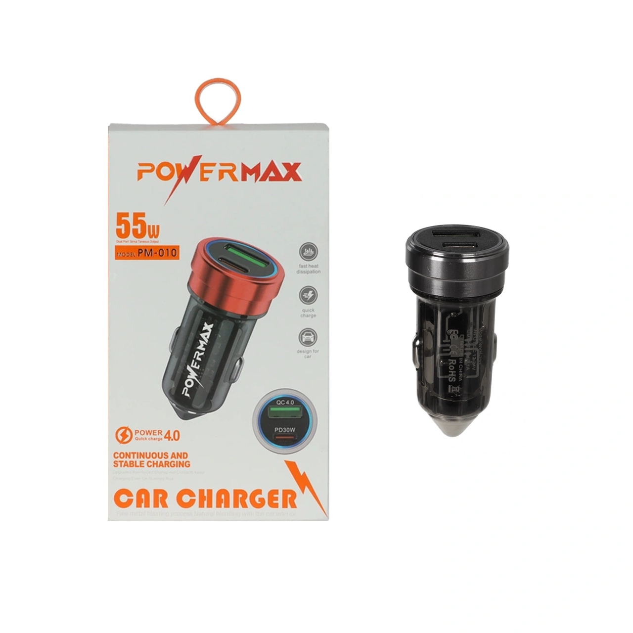 شارژر فندکی PD و فست دو پورت Power Max مدل PM-010 55W - مشکی
