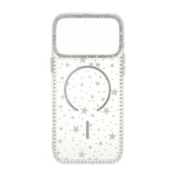 قاب Star شفاف طرح مگ سیف نگین دار Apple iPhone 17 Pro Max - نقره ای