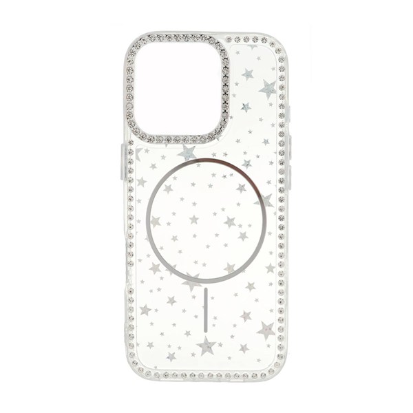 قاب Star شفاف طرح مگ سیف نگین دار Apple iPhone 16 Pro - نقره ای