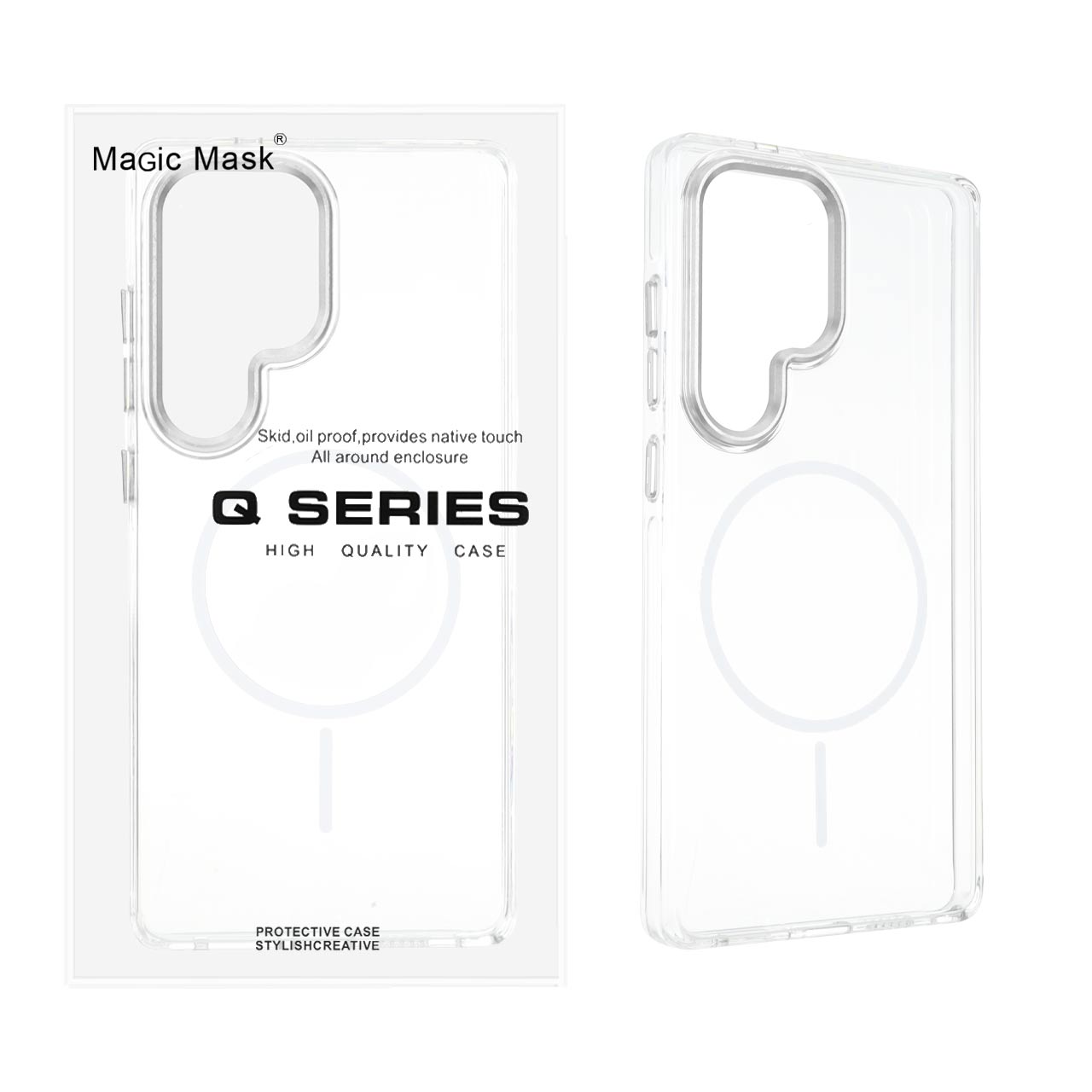 قاب اورجینال Magic Mask کریستالی دور لنز آلومینیومی MagSafe مدل Samsung Galaxy S23 Ultra - سفید (پک دار)
