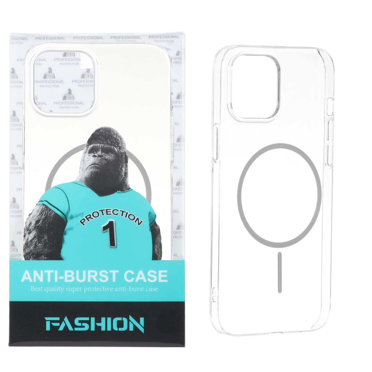 قاب شفاف Anti Burst دور ژله ای MagSafe مدل Apple iPhone 13 / iPhone 14 - طوسی (پک دار)
