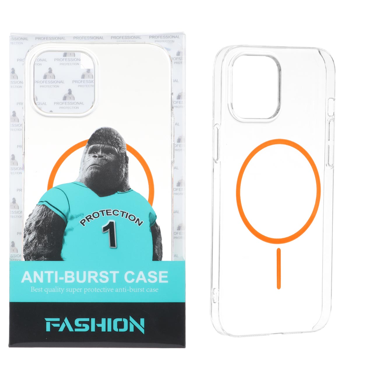 قاب شفاف Anti Burst دور ژله ای MagSafe مدل Apple iPhone 13 / iPhone 14 - نارنجی (پک دار)