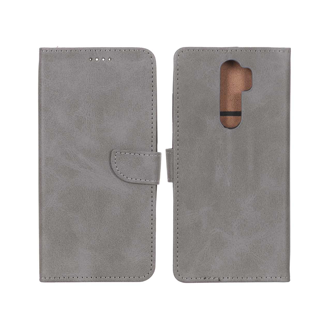 کیف چرمی موبایل مگنتی Xiaomi Redmi Note 8 Pro - خاکستری