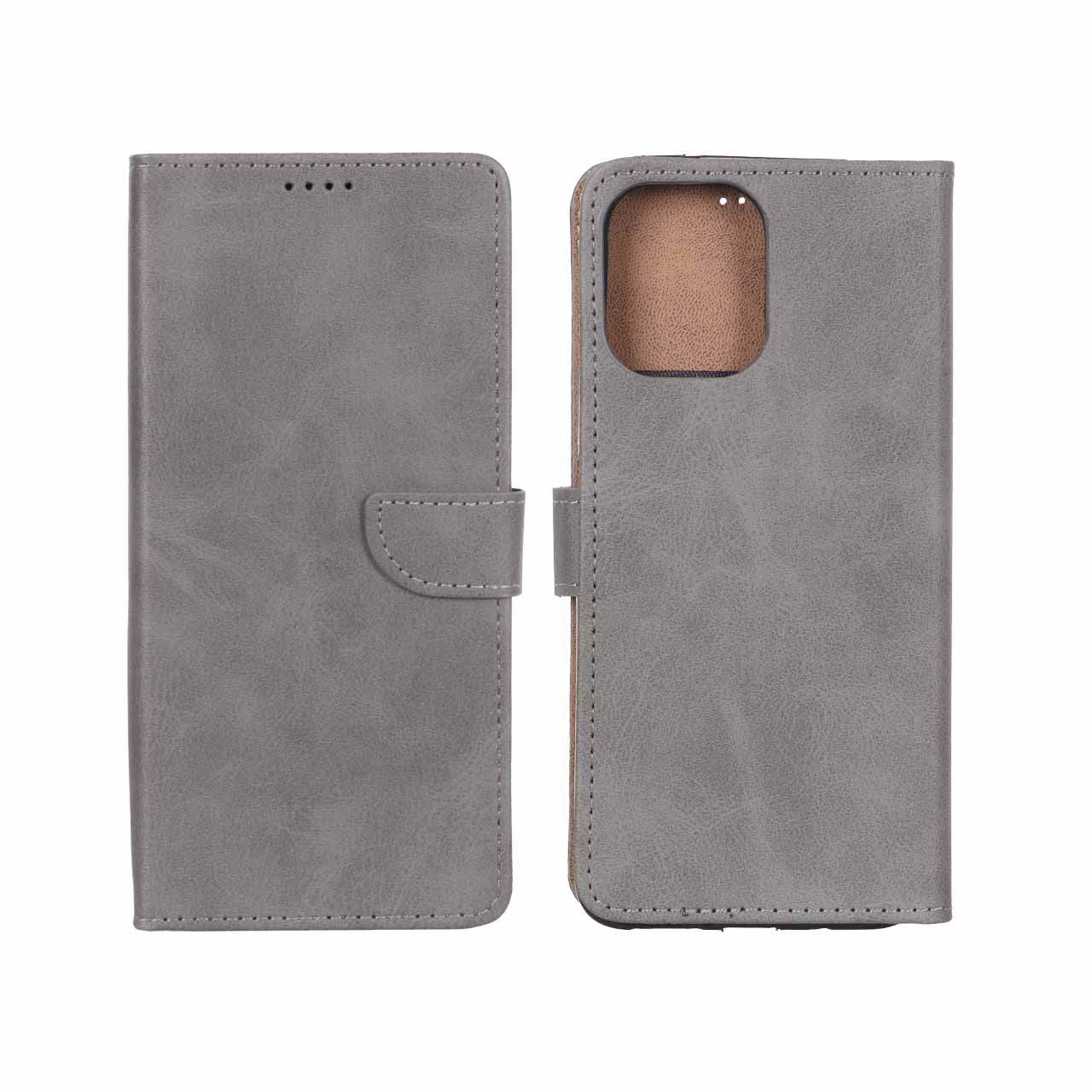 کیف چرمی موبایل مگنتی Xiaomi Redmi 12 / Poco M6 Pro 5G - خاکستری