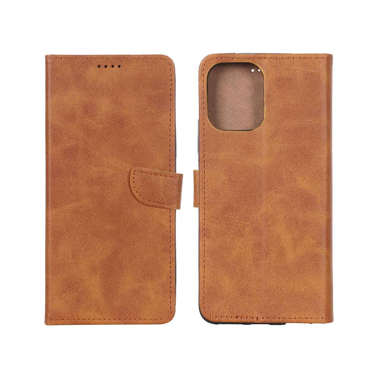 کیف چرمی موبایل مگنتی Xiaomi Redmi 12 / Poco M6 Pro 5G - عسلی