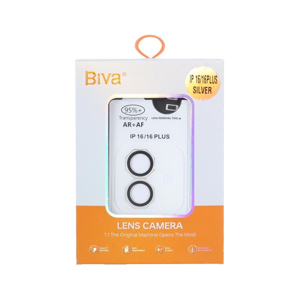 محافظ لنز رینگی اورجینال Biva شابلون دار AR AF مدل Apple iPhone 16 / iPhone 16 Plus - نقره ای (پک دار)