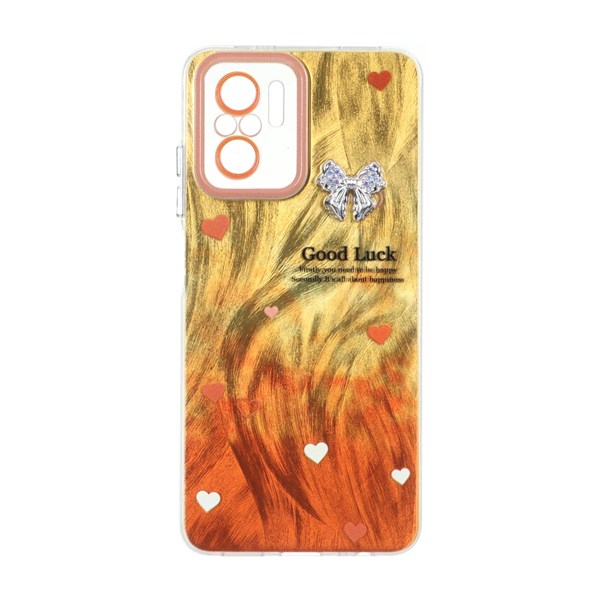 قاب اطلسی Good Luck پاپیون نگینی محافظ لنز رنگی Xiaomi Redmi Note 10 4G / Redmi Note 10S / Poco M5S - نارنجی