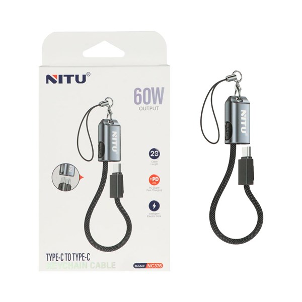کابل شارژ فست 20 سانتی Nitu Type-C To Type-C و جاسوئیچی مدل NC376 60W - مشکی (گارانتی 18 ماه تعویض نیکان همراه)