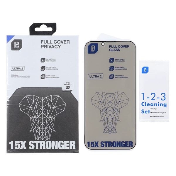 محافظ صفحه نمایش شیشه ای Full Cover Privacy Lanbi - 15X Stronger مدل Apple iPhone 13 / iPhone 13 Pro / iPhone 14 / 16e (پک دار)
