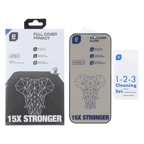 محافظ صفحه نمایش شیشه ای Full Cover Privacy Lanbi - 15X Stronger مدل Apple iPhone 17 / iPhone 16 Pro (پک دار)