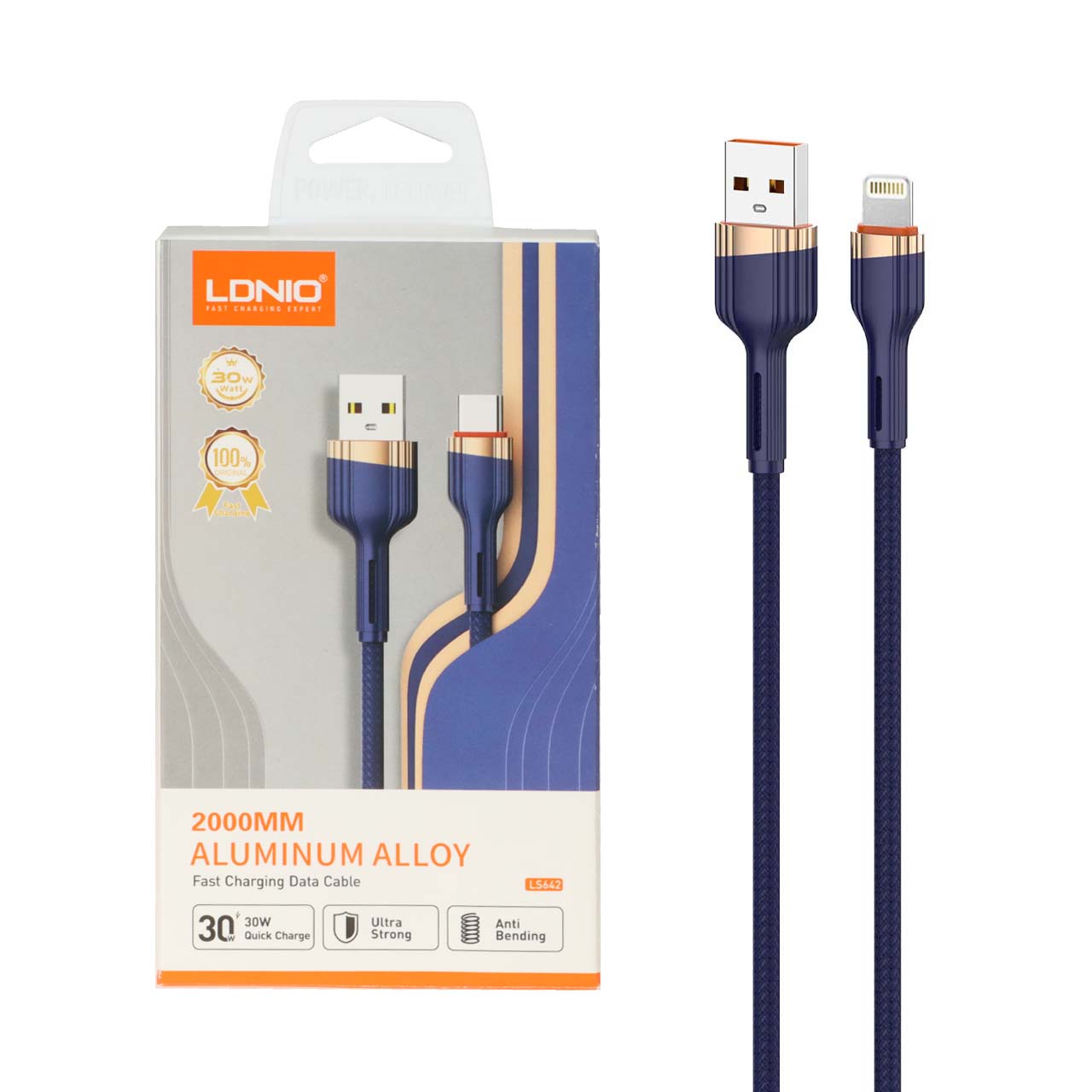 کابل شارژ فست 2 متری آیفون LDNIO مدل LS642 - سرمه ای (اصلی)