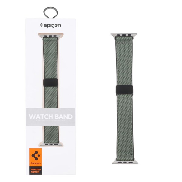 بند اپل واچ اورجینال سیلیکونی طرح حصیری مگنتی Spigen Rugged Armor سایز 42/44/45/46/49 میلیمتری - سبز (پک دار)